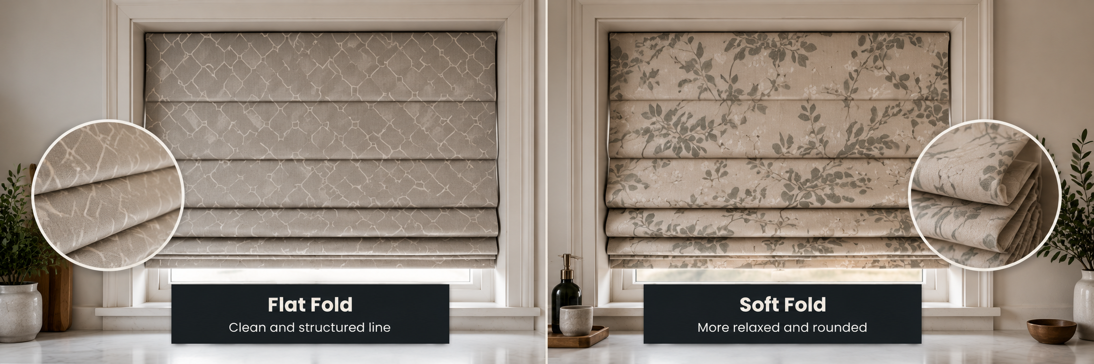 Roman blinds fold styles: flat fold or soft fold explained